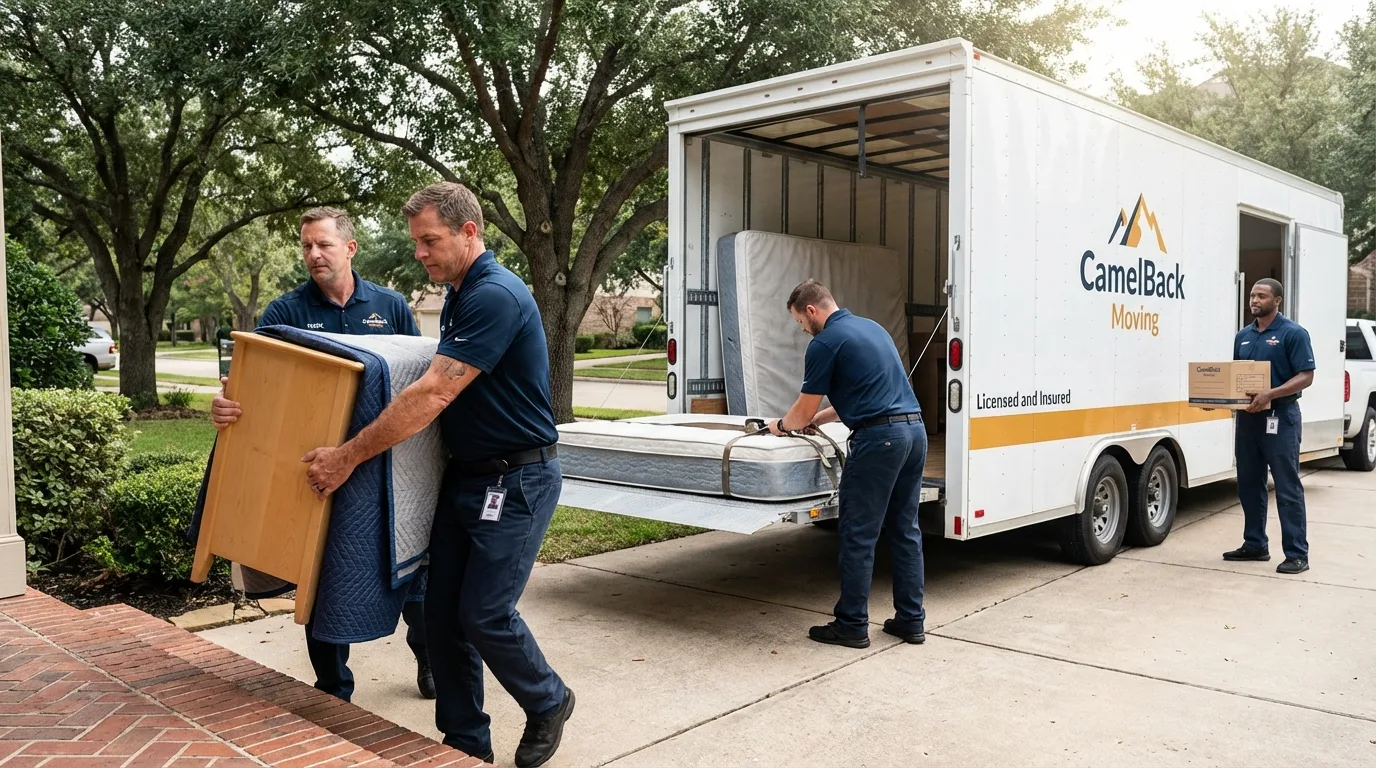Crew loading residential truck for cross-state move from Corunna, MI